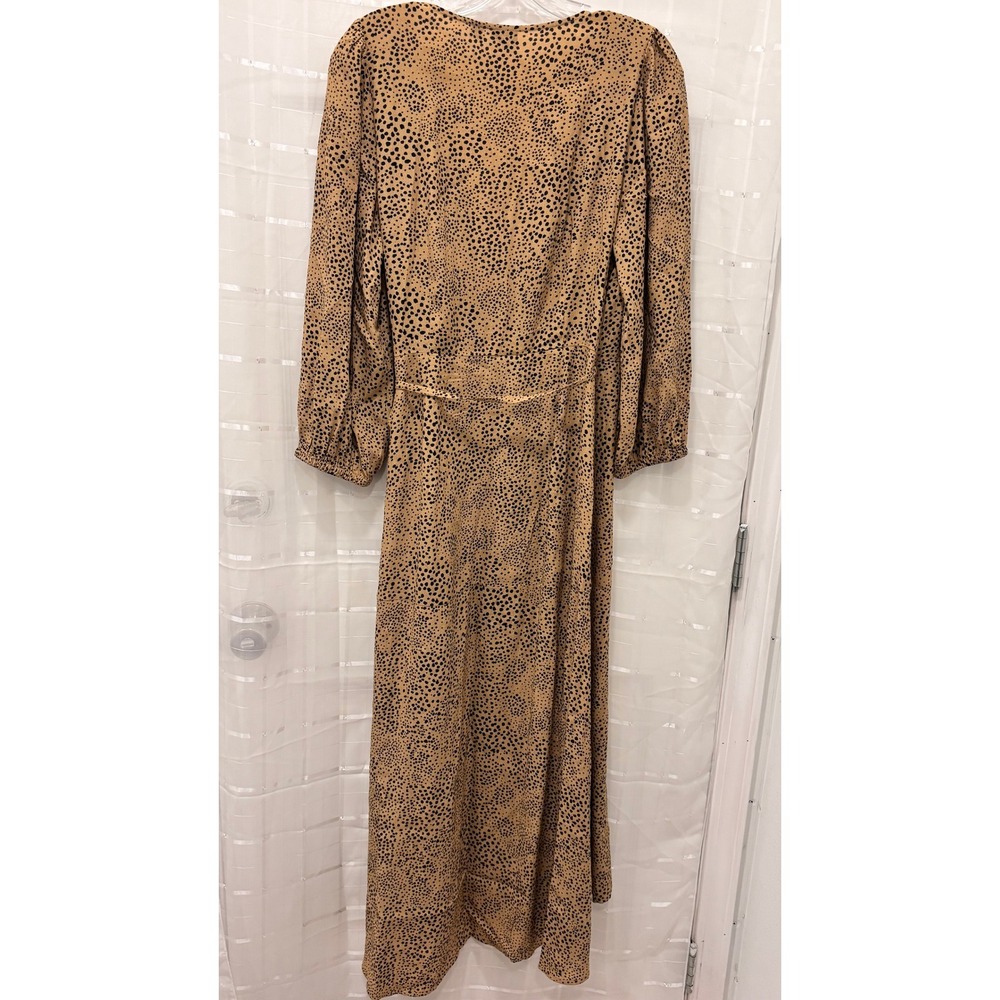 Gap Women Tan Black Dalmatian Print Rayon Wrap Midi Dress Long Sleeve Size 4 - Picture 2 of 10
